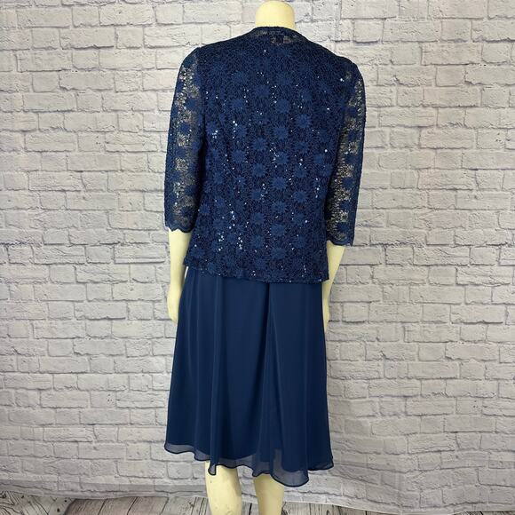 R&M Richard’s sequin lace tea-length dress and matching jacket size 12 P - Picture 9 of 12
